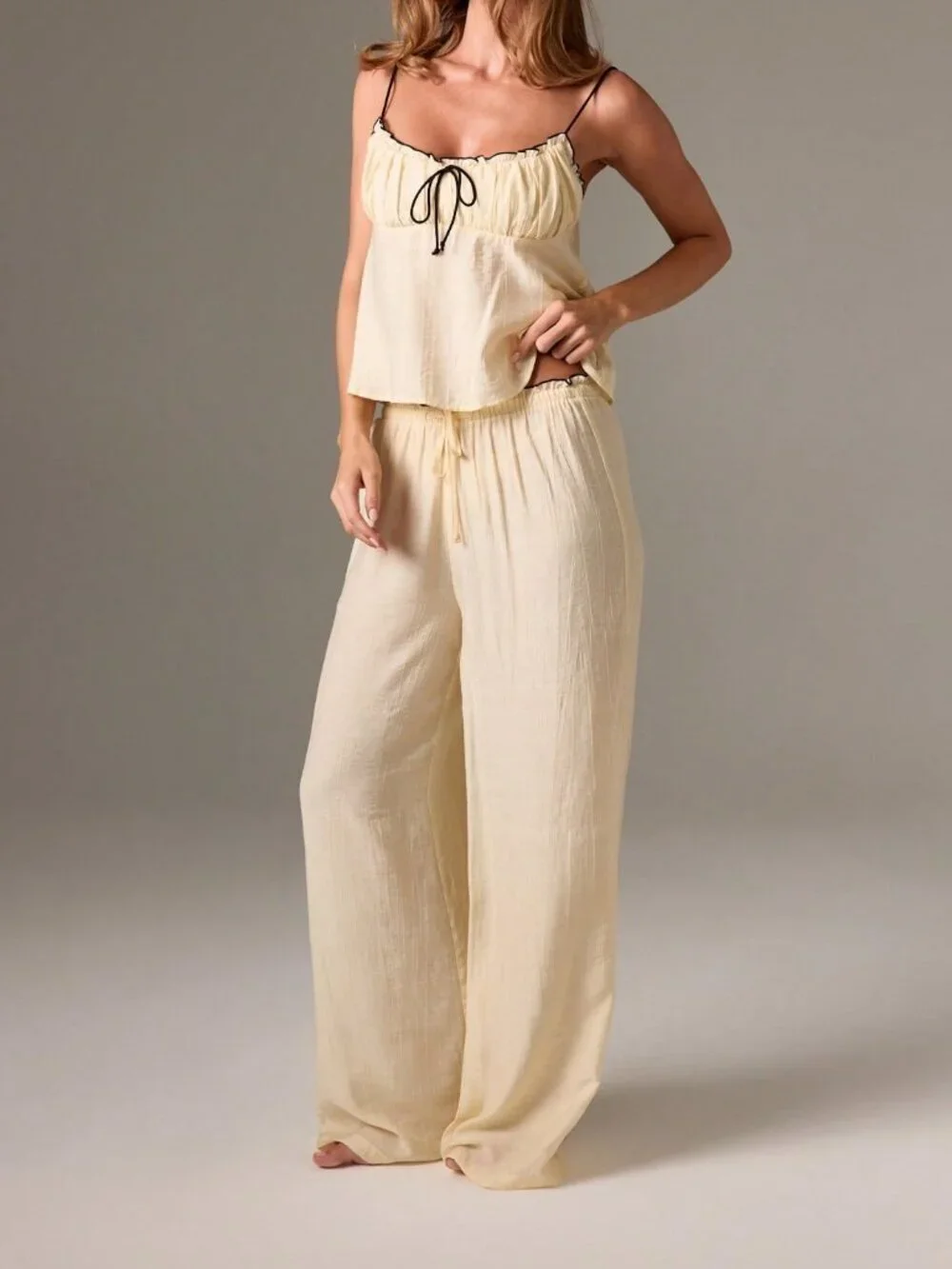 Yellow Casual Women's Two Piece Sleepwear